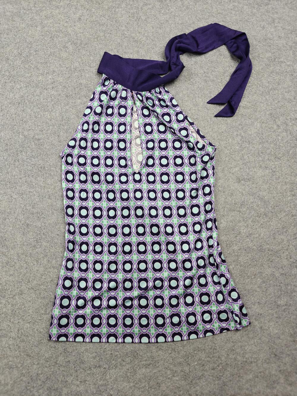 Tory Burch Tank Top Womens XS Purple Silk Halter Camisole Geometric Print